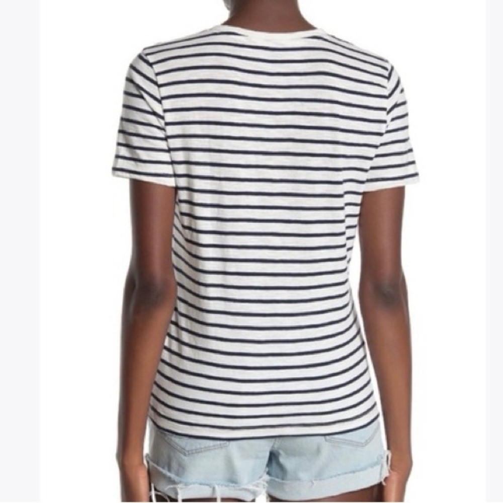 Madewell Theresa V-neck Navy Striped Tee Medium - Picture 2 of 4